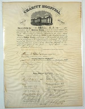 Charity Hospital City of New York Medical diploma for R.N. Giles 1884