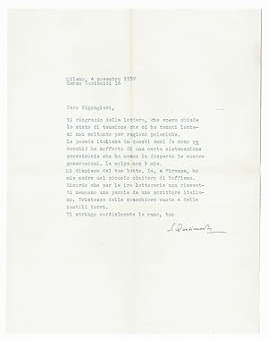 Lettera dattiloscritta con firma autografa, inviata a Piero Bigongiari