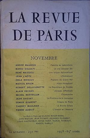 La revue de Paris N° 11, novembre 1958. Novembre 1958.