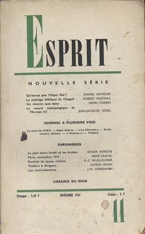 Revue Esprit. 1967, numéro 11. Daniel Artigues, Robert Marteau, Henri Corbin, Jean-Jacques Sorel....