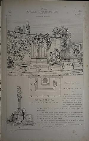 Fontaine de la Samaritaine à Fribourg (Suisse), en marge de La décoration d'un puits, esquisse do...