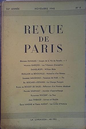 La revue de Paris N° 8 - Novembre 1945. Mensuel. Duhamel, Maurice Garçon, Daniel-Rops, Somerset M...