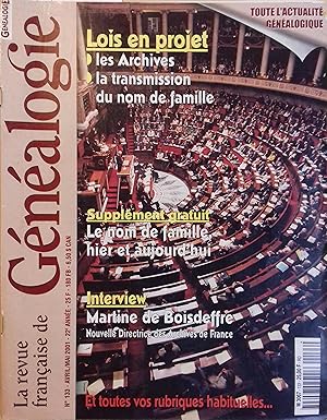 La Revue française de généalogie N° 133. La Revue française de généalogie N° 133. Avril-mai 2001.