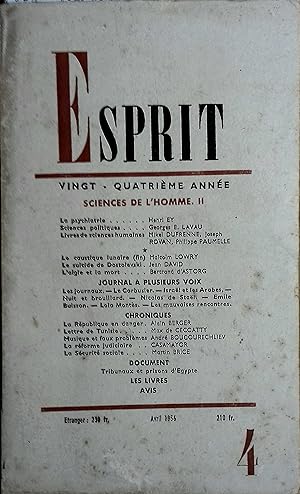 Revue Esprit. 1956 numéro 4. Sciences de l'homme - II. Avril 1956.