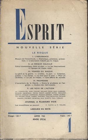 Revue Esprit. 1965, numéro 1. Numéro spécial consacré au risque et l'assurance. Janvier 1965.