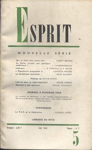 Revue Esprit. 1968, numéro 5. Albert Béguin, L. Vandermeersch, Candido Mendès, René Dumont, Roger...