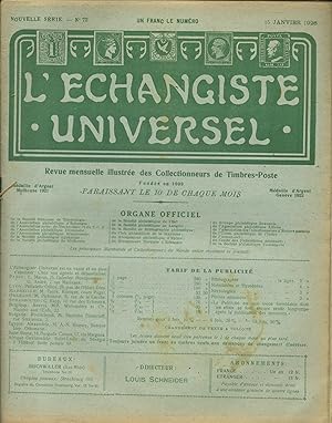 L'échangiste universel. N° 72. Revue mensuelle illustrée des collectionneurs de timbres-poste. 15...