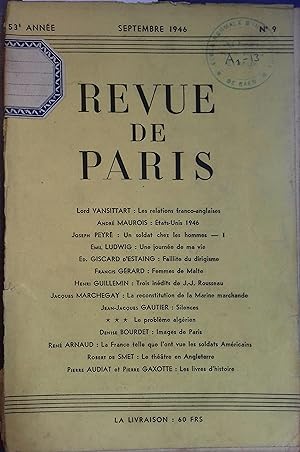 La revue de Paris N° 9, septembre 1946. Septembre 1946.