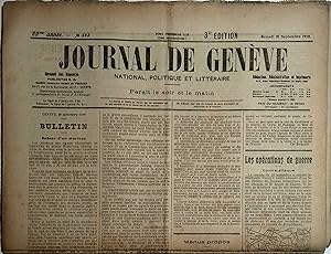 Journal de Genève. National, politique et littéraire. 85e année N° 262. 21 septembre 1918.