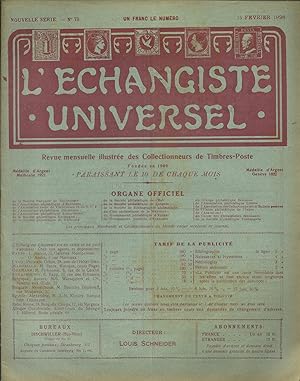 L'échangiste universel. N° 73. Revue mensuelle illustrée des collectionneurs de timbres-poste. 15...