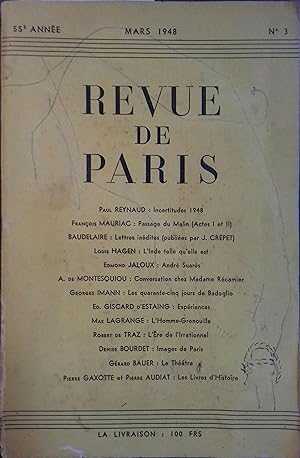 La revue de Paris N° 3 - Mars 1948. Mensuel. Mars 1948.