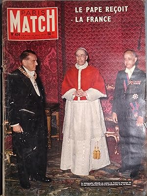 Paris Match N° 424 : Pie XII et René Coty en couverture. Le pape reçoit la France - Un fait diver...