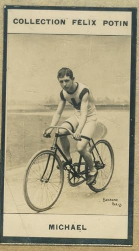 Photographie de la collection Félix Potin (4 x 7,5 cm) représentant : Michaël, coureur cycliste. ...
