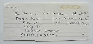 Bryan Ingham. Autograph note requesting he purchase of a book on Ben Nicholson.