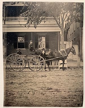 Quarter Plate Tintype of Horse Drawn Wagon and Five Men