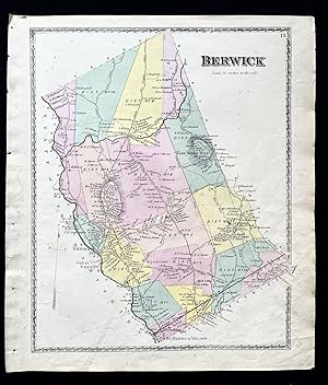 1872 Hand-Colored Street Map of Berwick, Maine with property owner names