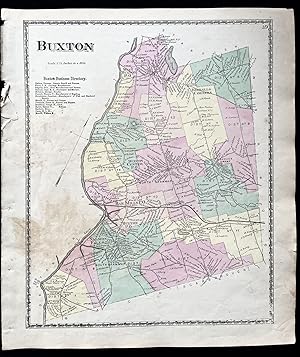 1872 Hand-Colored Street Map of Buxton, Maine with property owner names