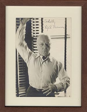 Original photograph signed "Cordially, Virgil Thomson" with autograph note to verso