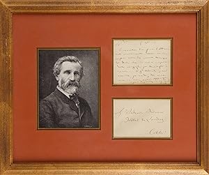Autograph letter signed ("G. Verdi"), framed with bust-length wood-engraved portrait by Velten