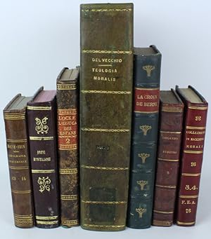 LIBRI ANTICHI 7 VOLUMI RILEGATI IN PELLE (1760 - 1890) DECORATIVI, PER ARREDAMENTO, SCENOGRAFIA, ...