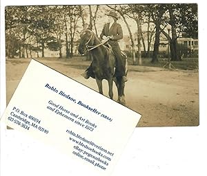 [Real photo postcard of Della Adelaide Brigham Follette riding astride]