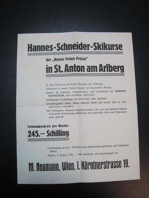 "Hannes-Schneider-Skikurse in St. Anton am Arlberg für 1933" Kleinplakat - Veranstalteet von der ...
