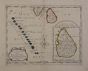 Ceylan et les Maldives. Grenzkolorierte Kupferst-Karte v. Abraham Peyrounin. Paris, Sanson d'Abbe...