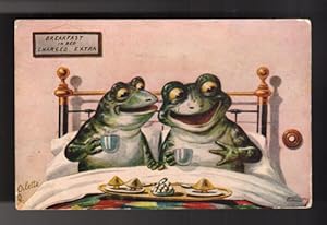 Breakfast in Bed Frogs Postcard