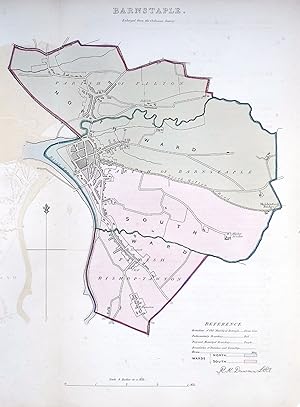 BARNSTAPLE, DEVON Street Plan, Dawson Original antique map 1832