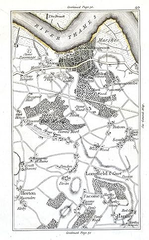 Antique Map SWANSCOMBE, GREENHITHE, LONGFIELD, Southfleet, Horton Kirby, London Cary 1786