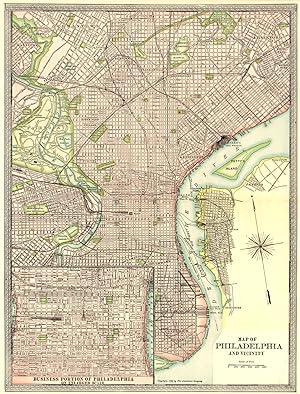 Map of Philadelphia and Vicinity; Inset Map of Business portion of Philadelphia on Enlarged scale