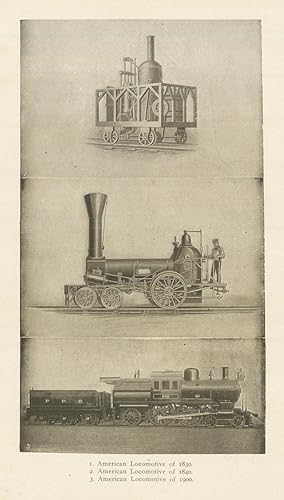 1. American Locomotive of 1830. 2. American Locomotive of 1840. 3. American Locomotive of 1900.