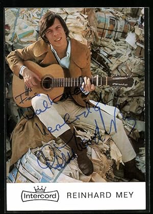Ansichtskarte Musiker Reinhard Mey mit Gitarre, Autograph