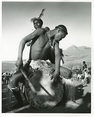 [Original Gelatin Silver Print Portrait Photograph of Young Zulu Drummer and Tribeswoman]