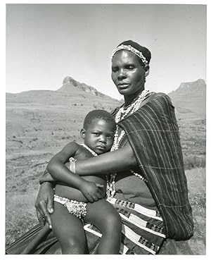 [Original Gelatin Silver Print Portrait Photograph of a Zulu Tribeswoman and Child]