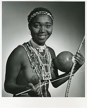 [Original Gelatin Silver Print Portrait Photograph of a Zulu Tribeswoman with Musical Instrument]