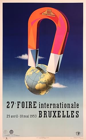 1953 Belgian Fair Poster - 27e Foire Internationale Bruxelles (World's Fair Poster)