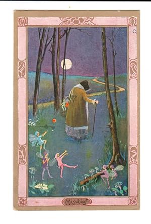 Mischief - Fairies & Old Woman Postcard