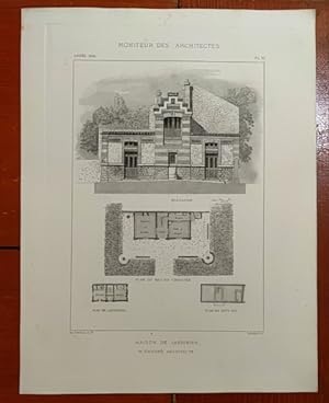 2 Belles Gravures De MAISON DE JARDINIER Gaudré Architecte Moniteur Des Architectes 1881 planches...