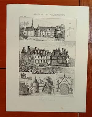 Belle Gravure De CHATEAU DE REIGNAC Garen Moniteur Des Architectes 1881 Pl 15