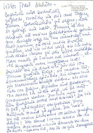 (d.i. Karl Emerich Krämer), Eigenhändiger Brief, unterschrieben mit seinem realen Namen.