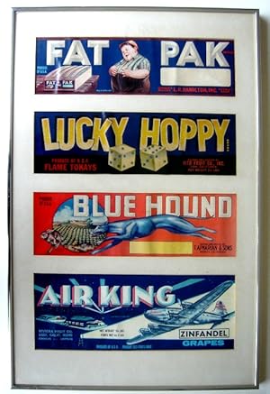 Four original American fruit crate labels. Framed.