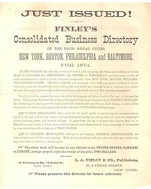 Just issued! Finley's consolidated business directory of the four great cities, New York, Boston,...