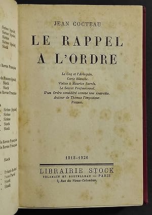 Le Rappel a l'Ordre - J. Cocteau - Ed. Stock - 1926