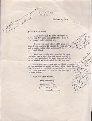 1934 Typed Signed Letter from Emily Post on printed letterhead