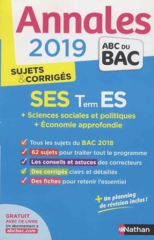 Sciences  conomiques et sociales Terminale ES Sujets & corrig s 2019 - Sandrine Benase-Rebeyrol