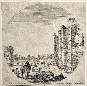 Antique print, etching, Rome, Della Bella | View on the Colosseum and the Arch of Constantine (Ge...
