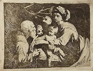 Antique print, etching and aquatint | Holy family (Heilige Familie), published ca. 1650, 1 p.