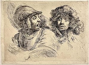 Antique print, Della Bella, after Rembrandt | Startled soldier and self-portrait of Rembrandt) [G...