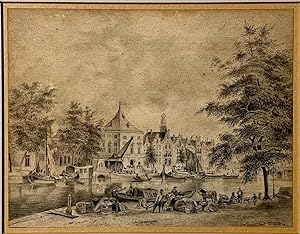 [Antique drawing, chalk] City view on the Spaarne in Haarlem (Stadsgezicht op het Spaarne en de W...
